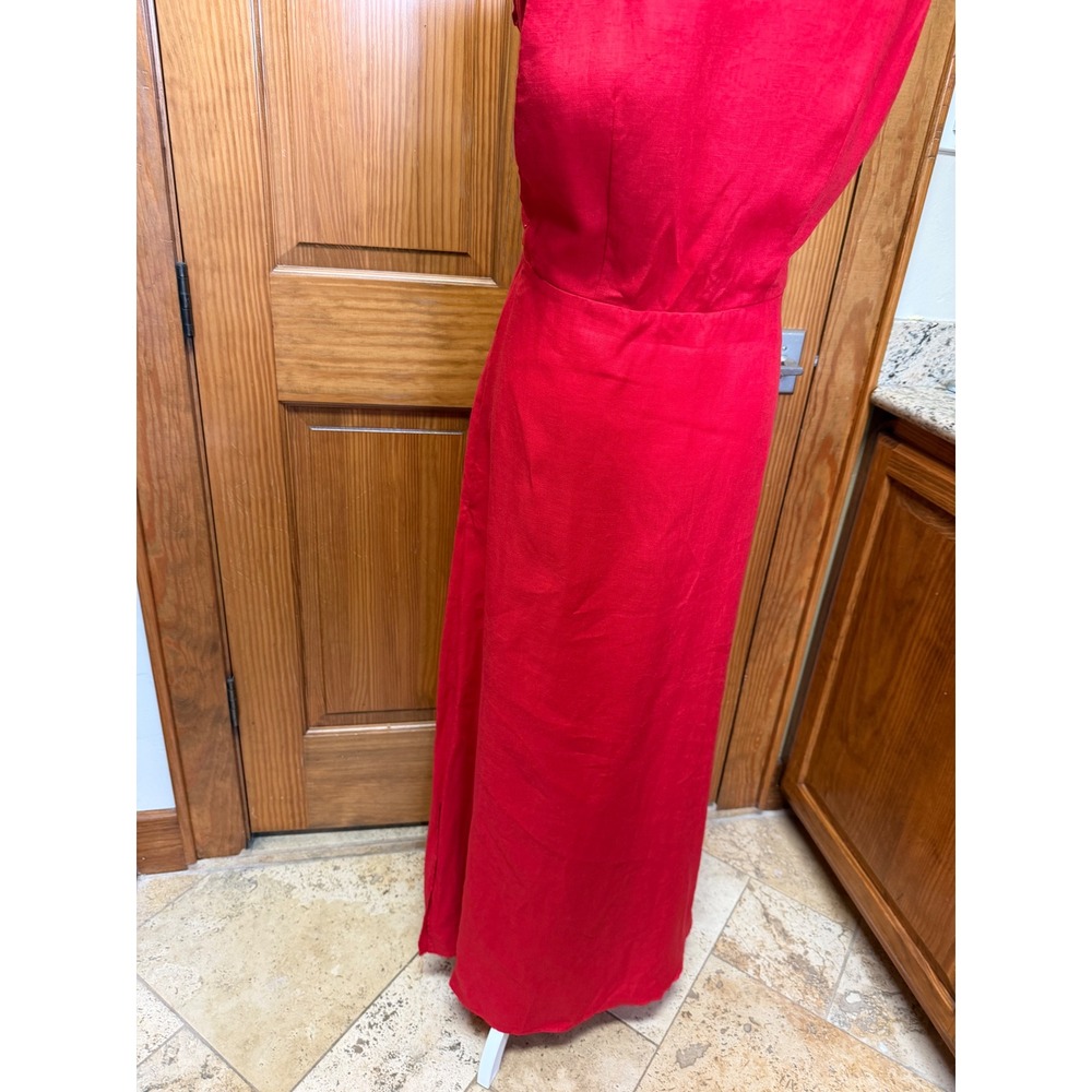 Farm Rio Red 3D Flower Euroflax Premium Linen Maxi Dress Large - Picture 8 of 16